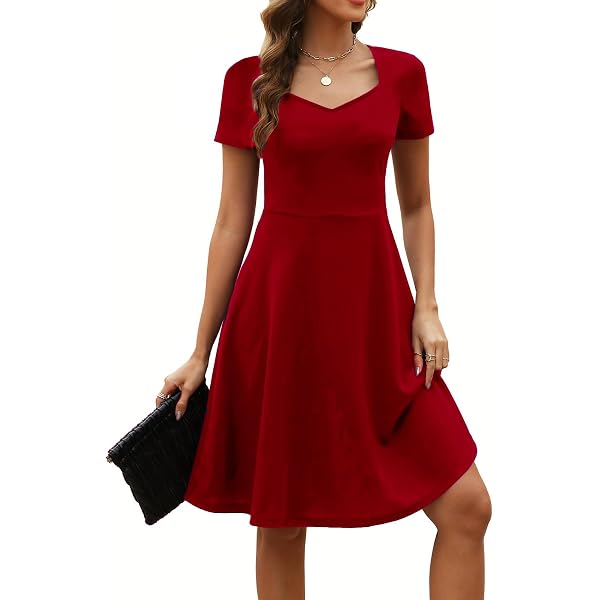 HELYO Women's Criss-Cross V Neck Tea Dress - Vintage Short Sleeve Fit & Flare Dress With Pockets, Burgundy-White, Size XXL - View #3