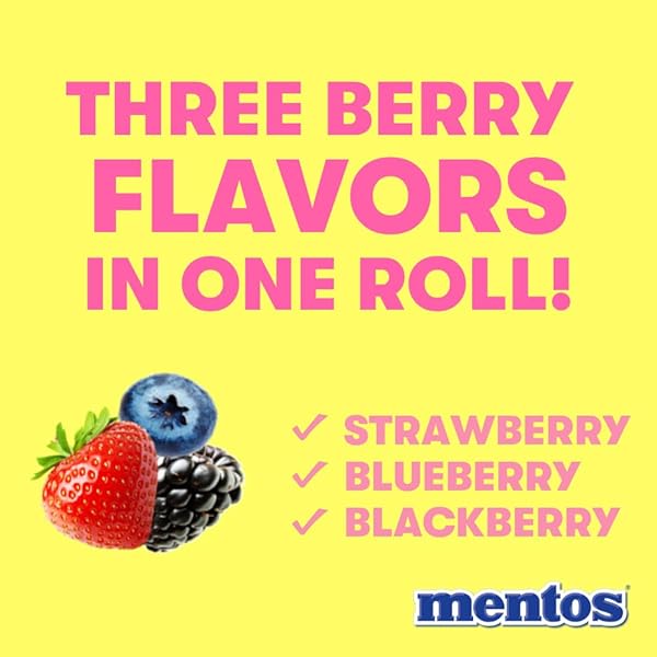 MENTOS CANDY, CHEWY CANDY MINT ROLL, BERRY FLAVORED, AMAZON EXCLUSIVE, PARTY, OFFICE, CONCESSIONS, 14 PIECES (BULK PACK OF 15 ROLLS)