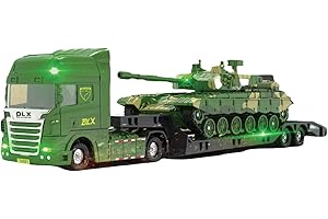 ZUKULIFE Military Vehicles and Army Battle Site Toys Flatbed Truck with Tank, Gift for 3 4 5 6 Year Olds Boys Kid Toddler Child