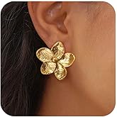 SELSHE Chunky Gold Earrings for Women,Big Flower Earrings Dainty 14K Gold Plted Dangle Stud Earrings Hypoallergenic Statement Earrings for Women Trendy Chunky Gold Jewelry