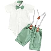 Qiylii Infant Baby Boys Short Sleeve Bowtie Buttons Bodysuit Shirts Suspender Shorts Casual Summer Clothes