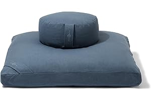 R E N O O Meditation Cushion Set by renoo - Durable Comfortable Organic Cotton, Linen, Hemp - Modern Zafu Zabuton - Buckwheat Kapok Filled Floor Pillow Yoga Bolster in 15 Colors Washable Cover