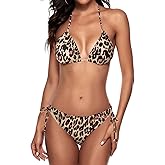 Zonsaoja Women String Bikini Set Halter Side Tie Two Piece Swimsuit Triangle Bathing Suits