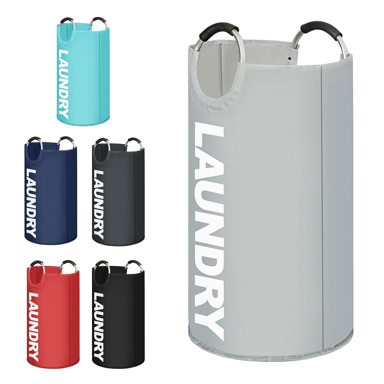 K-ONE Modern Style Collapsible Fabric Large Laundry Basket, Hamper, Foldable Clothes Bag, Folding Washing Bin 6 Colors available 82L (Light Grey)