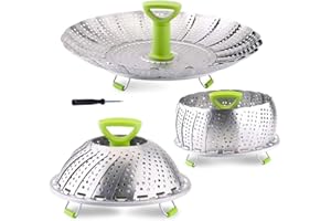 Vegetable Steamer Basket, Stainless Steel Folding Steamer Basket Insert for Veggie Fish Seafood Cooking, Expandable to Fit Va
