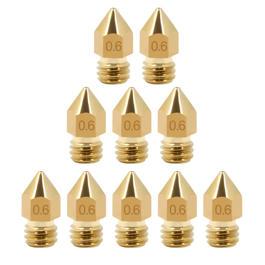 Andux 10 Pcs 3D Printer Accessories Print Nozzle Pointed Brass Nozzle DYJPZ-01(0.6mm)