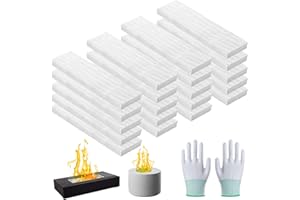 AIHSUMC 20 Pcs Ceramic Wool Wick for Tabletop Fire Pit, Carbon Felt Wick for Ethanol Fireplace Fuel Bioethanol Fuel to Extend Burning Time, Ceramic Fiber Insulation Wool Wick Sponge（8" L×2" W×0.4" H）