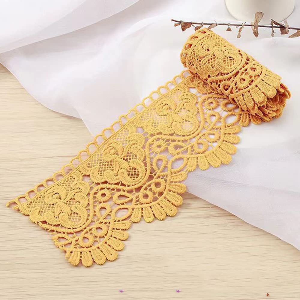 2 Yard 10 cm Wide Milk Silk Vintage Lace Trim Lace Border Embroidery Decorative Ribbon Lace Flower Ribbon Border for Sewing Craft Lingerie Wedding Dress Wedding House Decoration, Yellow