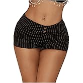 MakeMeChic Women's Striped Micro Mini Shorts Y2K Low Waisted Straight Leg Micro Shorts