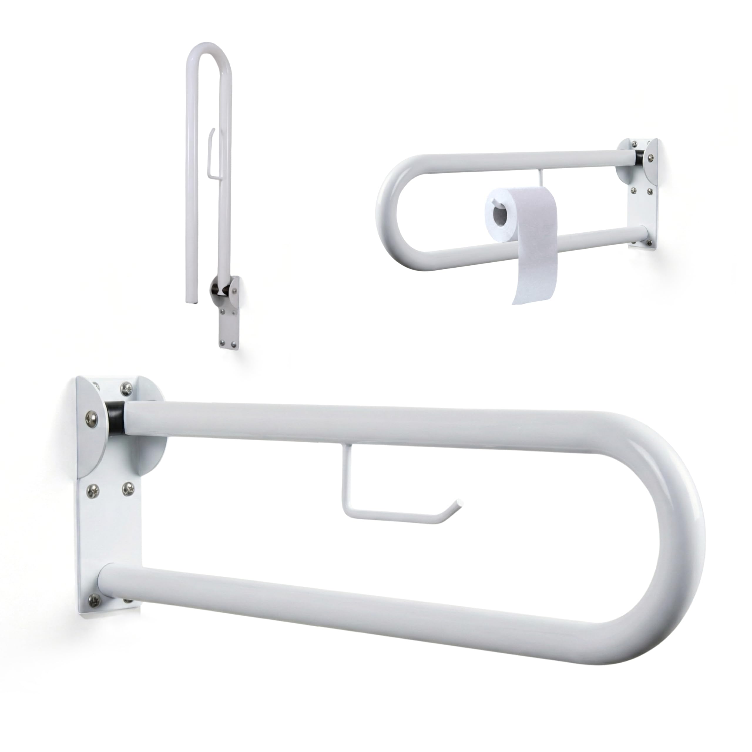 Mobiclinic Foldable Double Bath Safety Grab Bar, with Toilet Paper Holder, Model: Arco