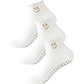 Mokde Mondge 3 Pairs Yoga Pilates Socks With Grips for Women, Non Slip Grip Socks for Yoga, Barre, Dance Cushioned Crew Socks