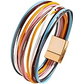 KunBead Sparkly Colorful Leather Wrap Bracelets for Women Handmade Braided Multilayer Bracelet Wristband Cuff Bangle Boho Bohemian
