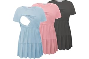 Bearsland Women’s Nursing Top 3pack Short Sleeve Scoop Neck Breastfeeding Shirts Nursing Shirt