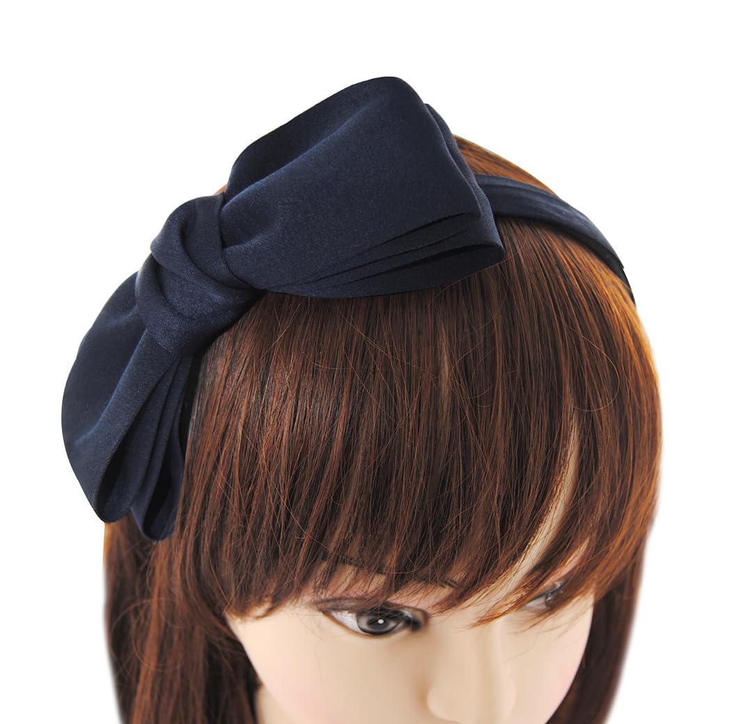 axy Headband with Large Bow 14 cm x 7 cm – Beautiful Women's Headband Hair Accessories Hair Band HRS3 (Black Blue)