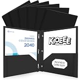 Kioeee Plastic Folders with Pockets and Prongs (Black,6 Pack),Fit Letter Size Paper,Business Card Slot,2-Pocket Folder for School Office or Home,Durable Acid-Free Poly,Back to School Supplies Bulk