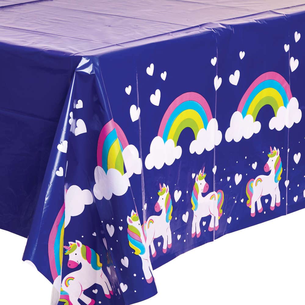 Baker Ross FC975 Rainbow Unicorn Party Table Cover - Pack of 1 Cover, Kids Party Decorations and Birthday Tableware, Rainbow Unicorn Party Table Cover