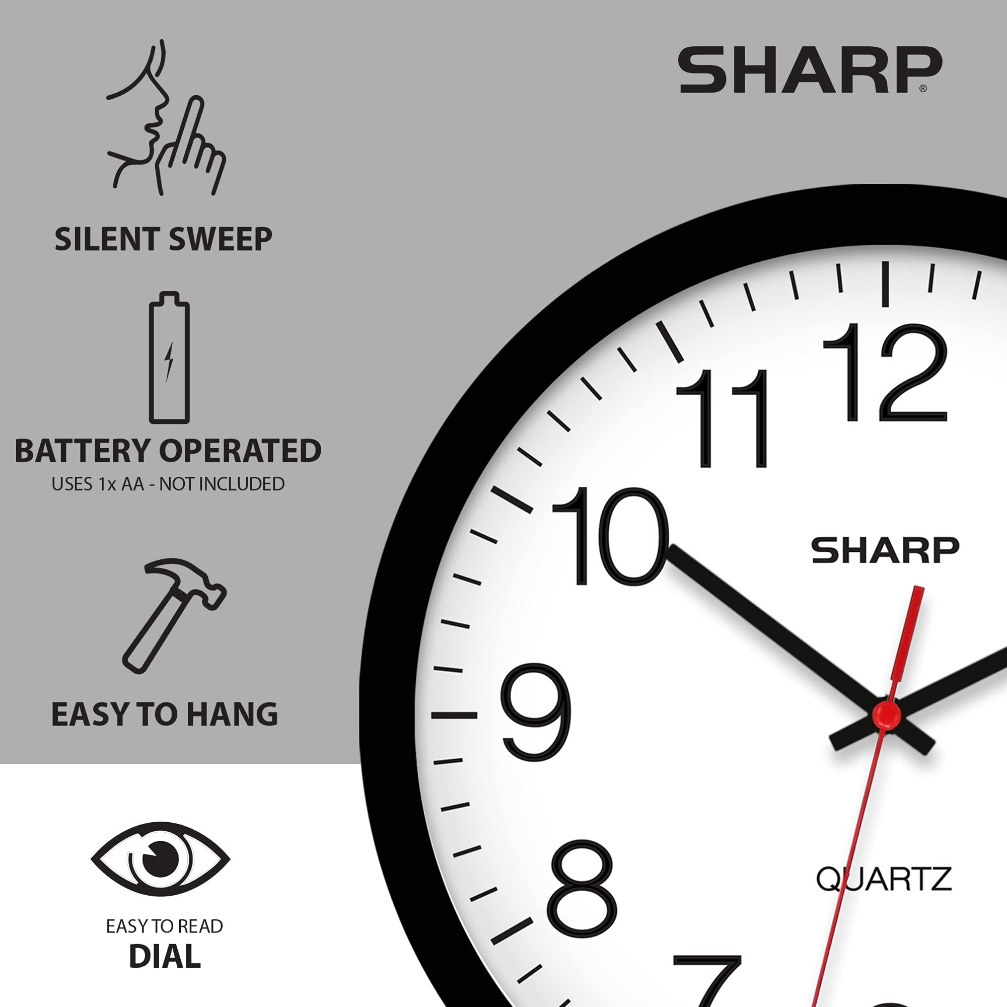 Mua Sharp Wall Clock – Black, Silent Non Ticking 14 Inch Quality Quartz ...