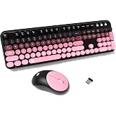 FD Wireless Keyboard and Mouse Combo - 2.4G Full-Sized Cute Colorful Mouse and Keyboard with 104 Round Keys Retro Typewriter Keyboards for Laptop/Windows/PC - Pink Gradient