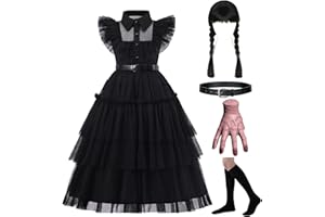 RUXINRUA Wednesday Addams Costume Dress, 4-13 Years Outfits with Accessories Dress Up Set, Family Halloween Cosplay Party