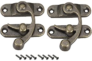 uxcell Vintage Lock Clasp Right Latch Hook Hasp 42mm x 36mm Swing Arm Latch Plated Bronze, 2 pcs w Screws