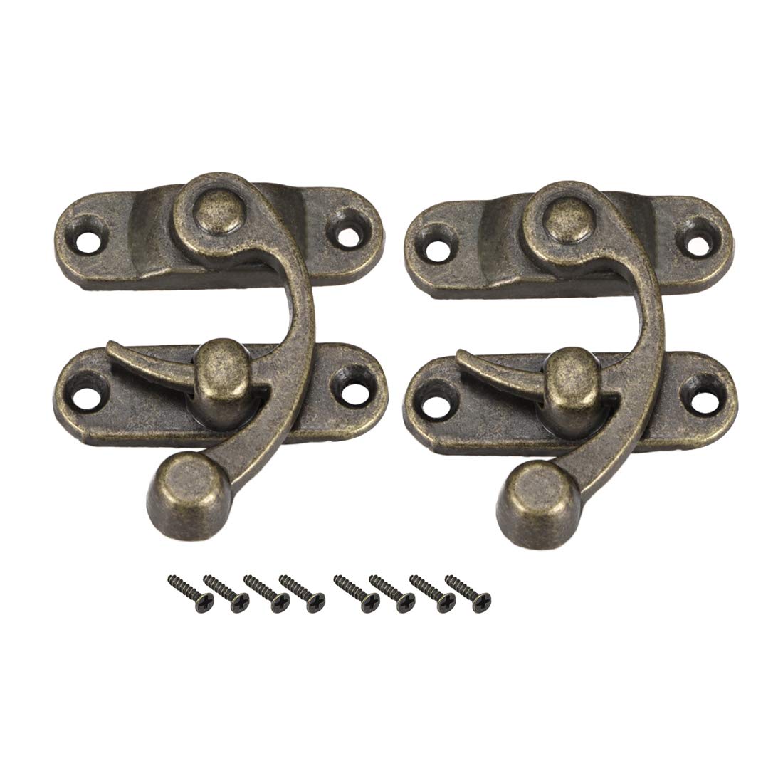 Photo 1 of uxcell Vintage Lock Clasp Right Latch Hook Hasp 42mm x 36mm Swing Arm Latch Plated Bronze, 2 Pcs W Screws