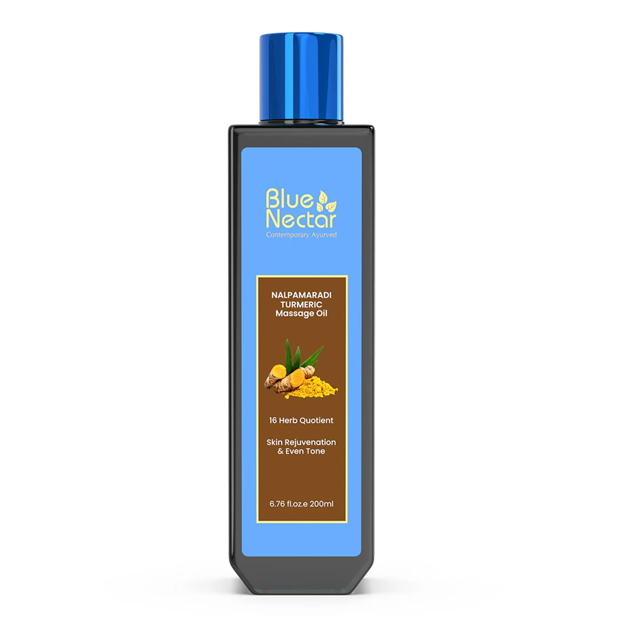 Blue Nectar Nalpamaradi Tailam Skin Radiance Oil with Turmeric | Plant Based Body Oil and Face Oil Infused with Turmeric, Amla and Manjistha (16 Herbs, 200 ml)