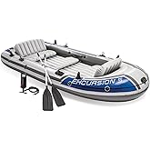 INTEX Excursion Inflatable Boat Series: Includes Deluxe 54in Boat Oars and High-Output Pump – SuperTough PVC – Adjustable Sea