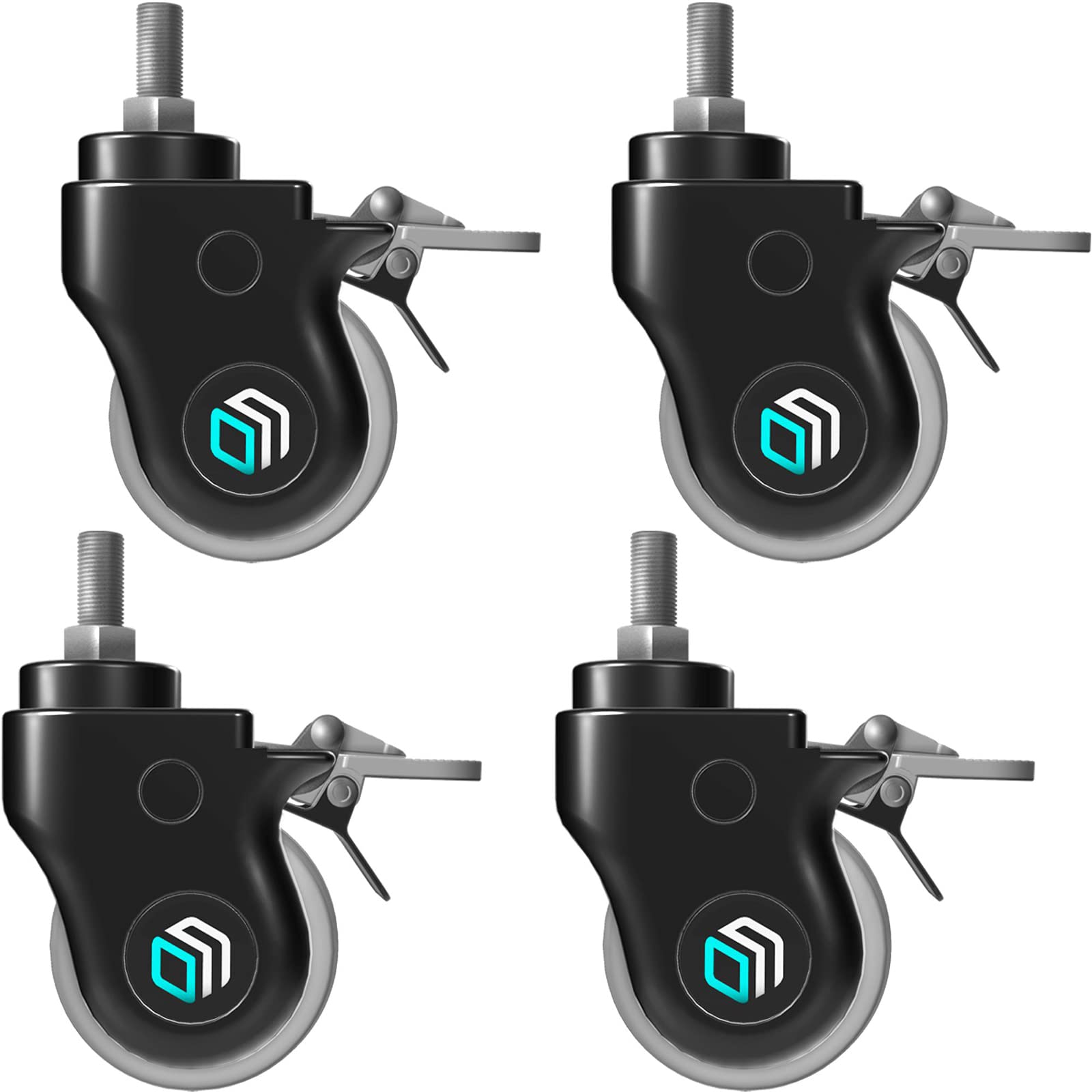 ONKRON Heavy Duty Castors with Brakes of 75 mm Diameter, Locking Caster Wheels Set of 4 for TS1551 TS1552 TS1881 TS2771 TS1571 TS1871 Mobile TV Stand - Rubber Wheels/Castors Set of 4 AWL-75-B Black
