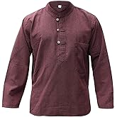 Shopoholic Fashion Men’s Plain Hemp Cotton Long Sleeve Boho Festival Hippie Grand Dad Shirt