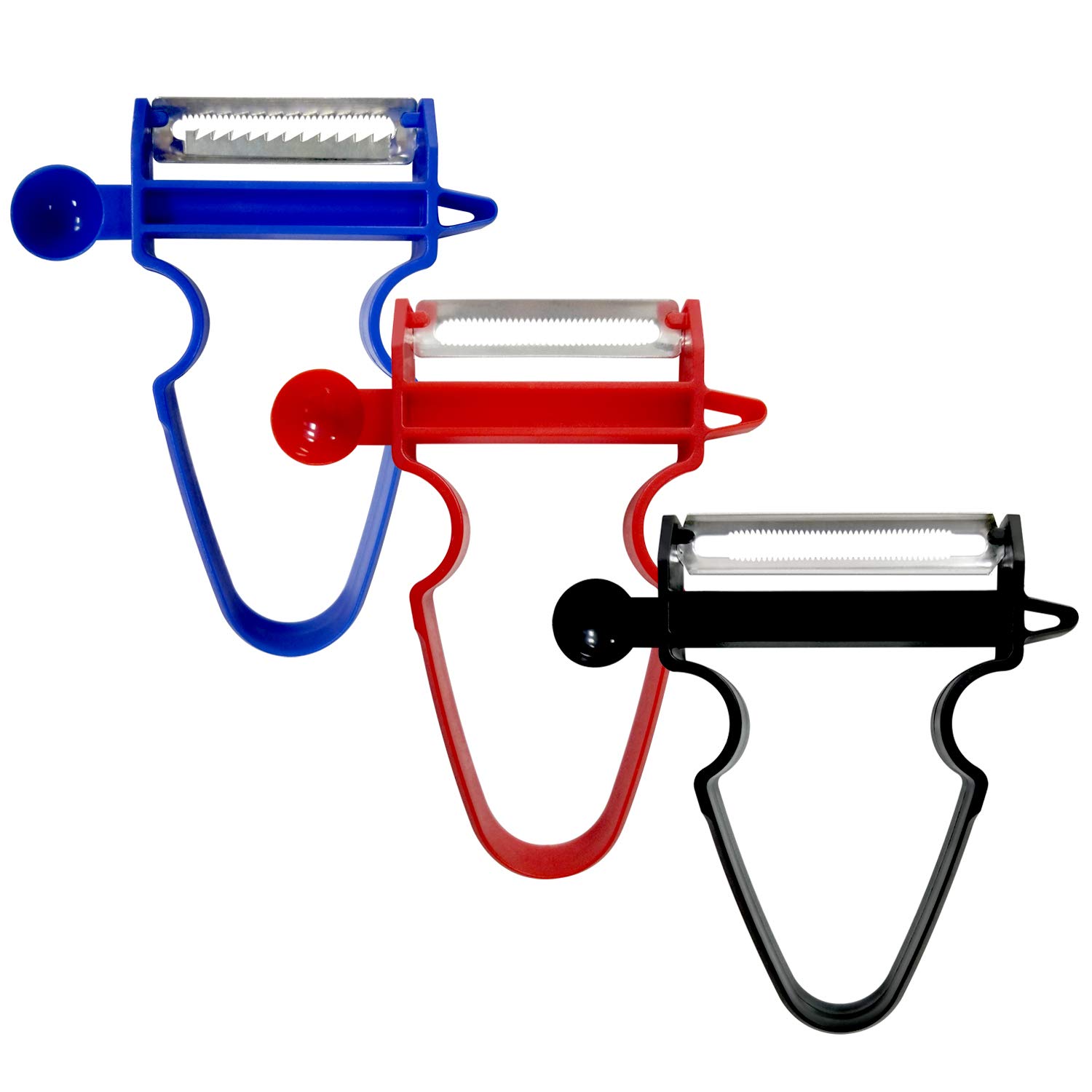 UNOOE Magic Trio Peeler Set of 3 2019 New Fruit Vegetable Julienne Peeler Slicer for Quick Smooth Peeling Potato Apple Pineapple Carrot Pumpkin Cabbage Cheese Zucchini Noodles Spaghetti