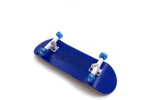 SPITBOARDS® 32 mm Fingerboard Complete Real Wood Set-Up (Pre-Assembled, 5-Layers), Trucks with Lock Nuts, Bearing Wheels, Foam Grip Tape, (Deck: Blue, Trucks: White, Wheels: Light-Blue)