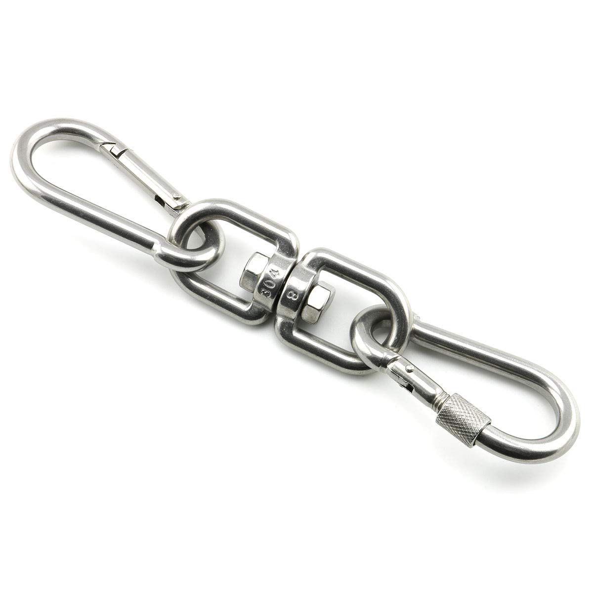 Lind Kitchen 1PCS M8 Double Ended Swivel Eye Hook 304 Stainless Steel Eye to Eye Swivel Shackle Ring Connector + 2PCS M8 Snap Hook