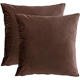 RainRoad Brown Throw Pillows Covers Set of 2 Soft Velvet Decorative Pillow Covers 20x20 Inch for Couch Bed(Brown-Velvet, 20" x 20"(Pack of 2))