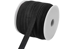 Teemico 50 Yards Black Elastic Foldover Ribbon Stretch Fold Over FOE Elastics for Hair Ties Headbands Making (5/8 inch Width)
