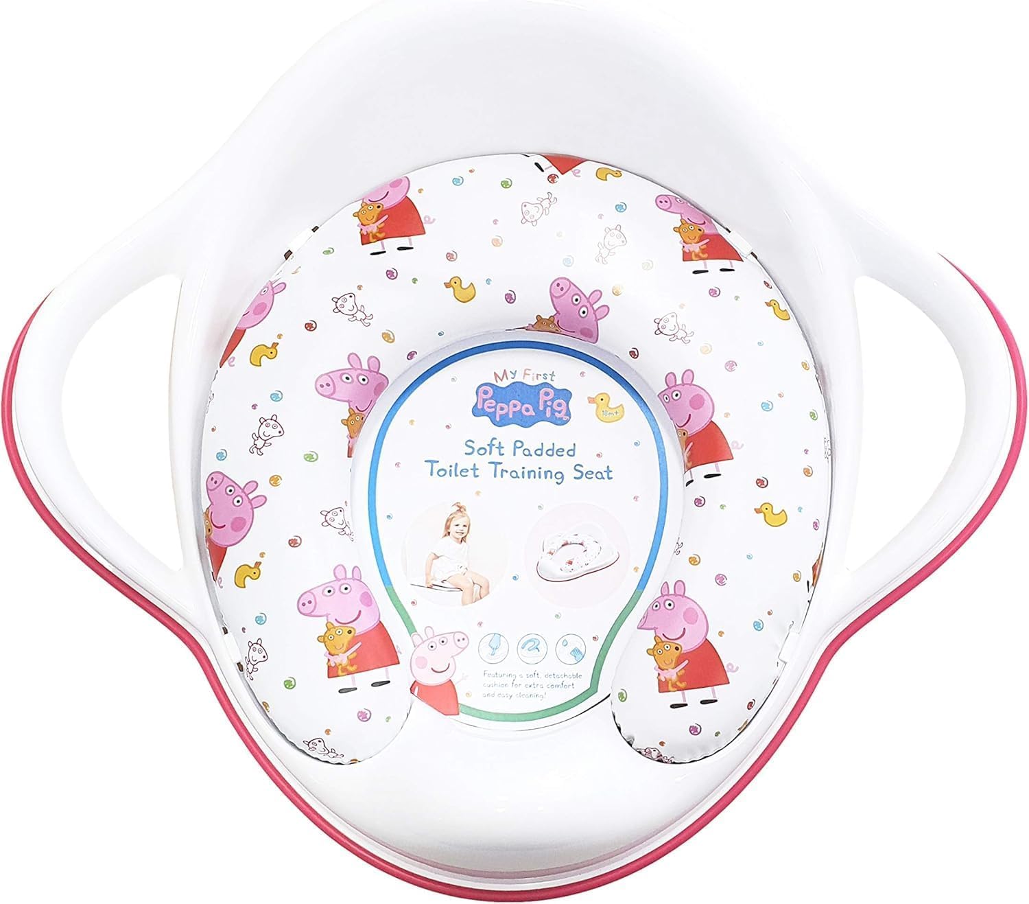 Peppa Pig Soft Padded Toilet Seat, White/Pink Portable Potty Detachable Cushion, Easy Wipe Cleaning Anti Stick Lightweight 18m+ Toddler, Max Weight 25kg