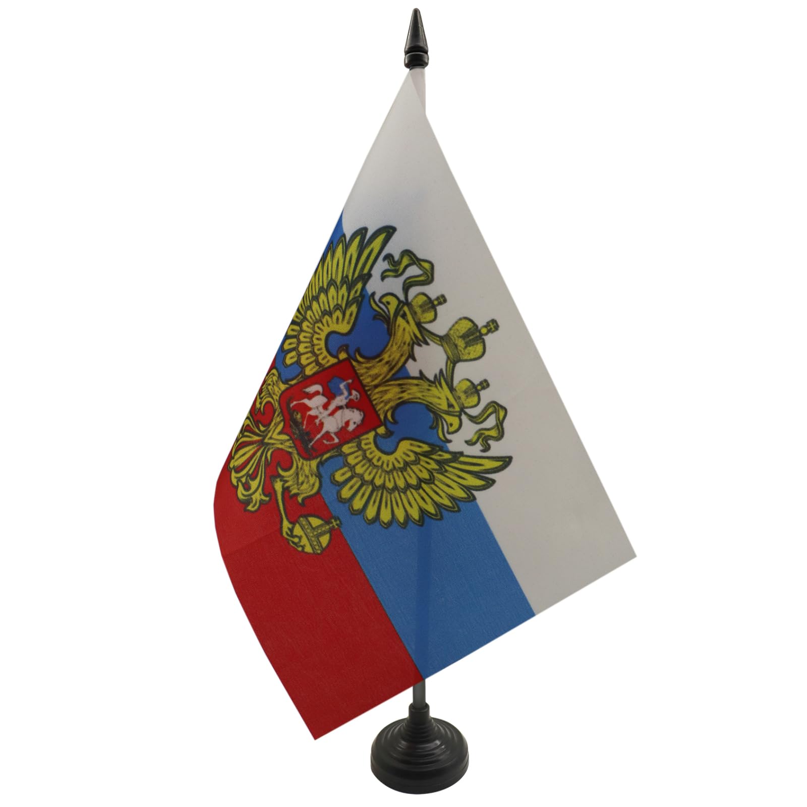 AZ FLAG Russia with eagle Table Flag 5'' x 8'' - Russian coat of arms Office Decoration 100% Polyester 21 x 14 cm - Mini Desk Flag with Pole and Black Plastic Base