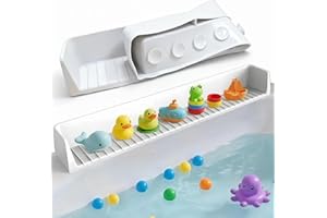 AUGONLA 2.62FT Bathtub Splash Guard with Strong Suction Cups, Silicone Toy Tray Caddy Holder Storage for Kids, Water Leak & Splash-Proof, Suitable for Kitchen Sinks and Bathroom bathtubs（Grey）