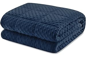 Huloo Sleep Weighted Blanket Twin 15lbs for Adult(48"×78",Navy Blue) Breathable Soft Minky Weighted Throw Blanket for All Season,Heavy Blanket with Premium Glass Beads
