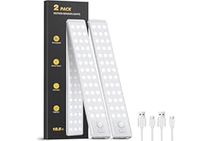 OTWKAY Under Cabinet Lighting - 10.5" Motion Sensor Light Indoor, Magnetic Wireless Closet Lights, Dimmable Led Night Light, Rechargeable Under Counter Lights for Kitchen, Bedroom, Stair, 2 Pack