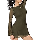 Milumia Women's Boat Neck Mesh Long Bell Sleeve Mini Dress Y2k Going Out Short Dresses 2026 Spring
