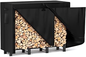 Benass Outdoor Firewood Rack with Cover 4FT,Heavy Duty Fire Log Stacker Stand for Wood Storage with 600D Oxford Waterproof Cover,Indoor/Outdoor Firewood Holder for Fireplace, Patio,Black