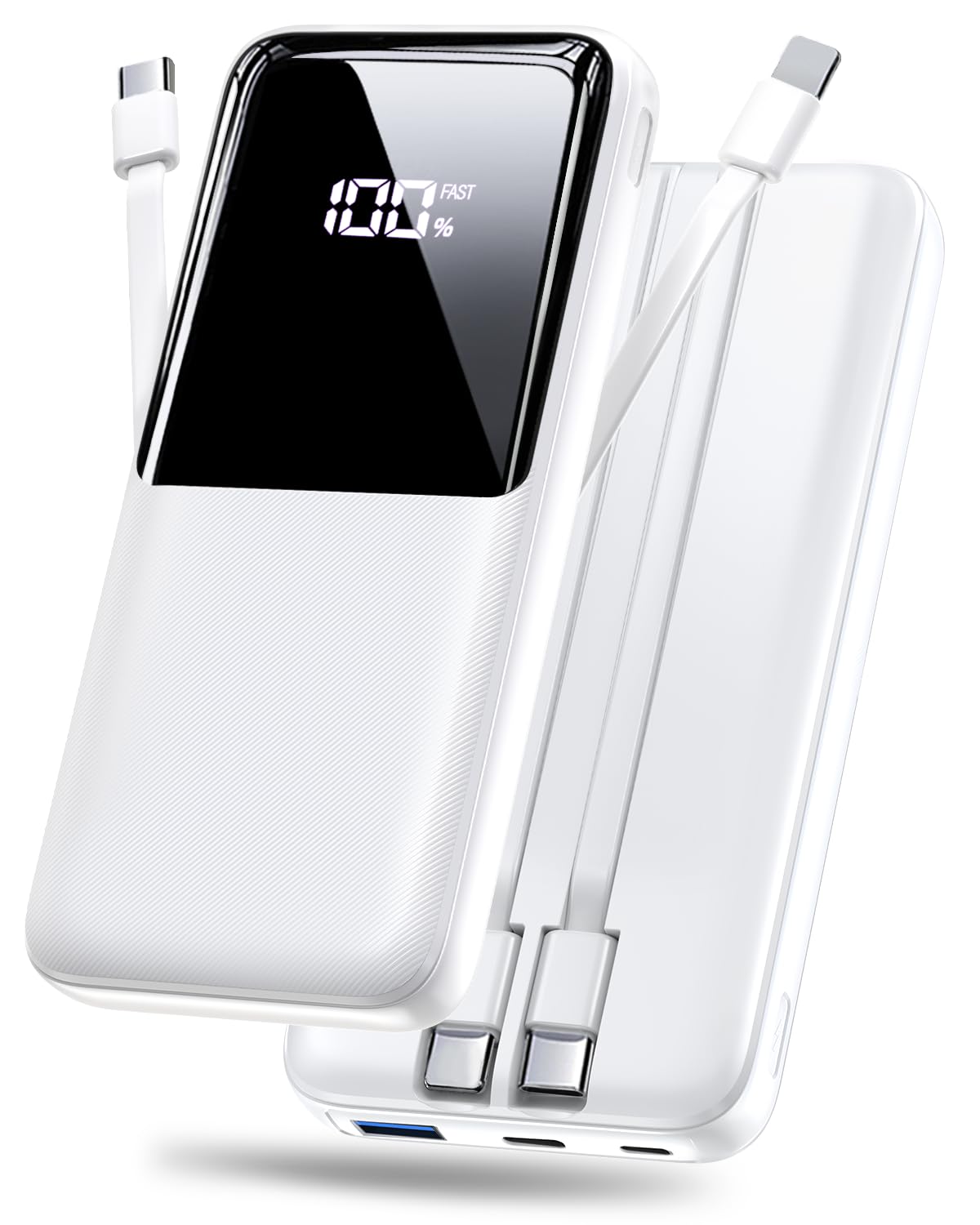 Photo 1 of CFIAI Portable Charger Power Bank - 20000mAh Fast Charging Portable Battery Pack with Built in USB-C(22.5W) and iOS(20W) Output Cables Compatible with iPhone Android Samsung Phone etc (1 Pack, White)