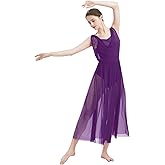 ODASDO Women Lyrical Modern Contemporary Dance Costume Leotard V-Neck Backless Split Tulle Skirt Flowy Overlay Dress
