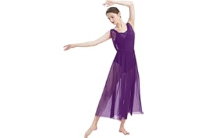 ODASDO Women Lyrical Modern Contemporary Dance Costume Leotard V-Neck Backless Split Tulle Skirt Flowy Overlay Dress