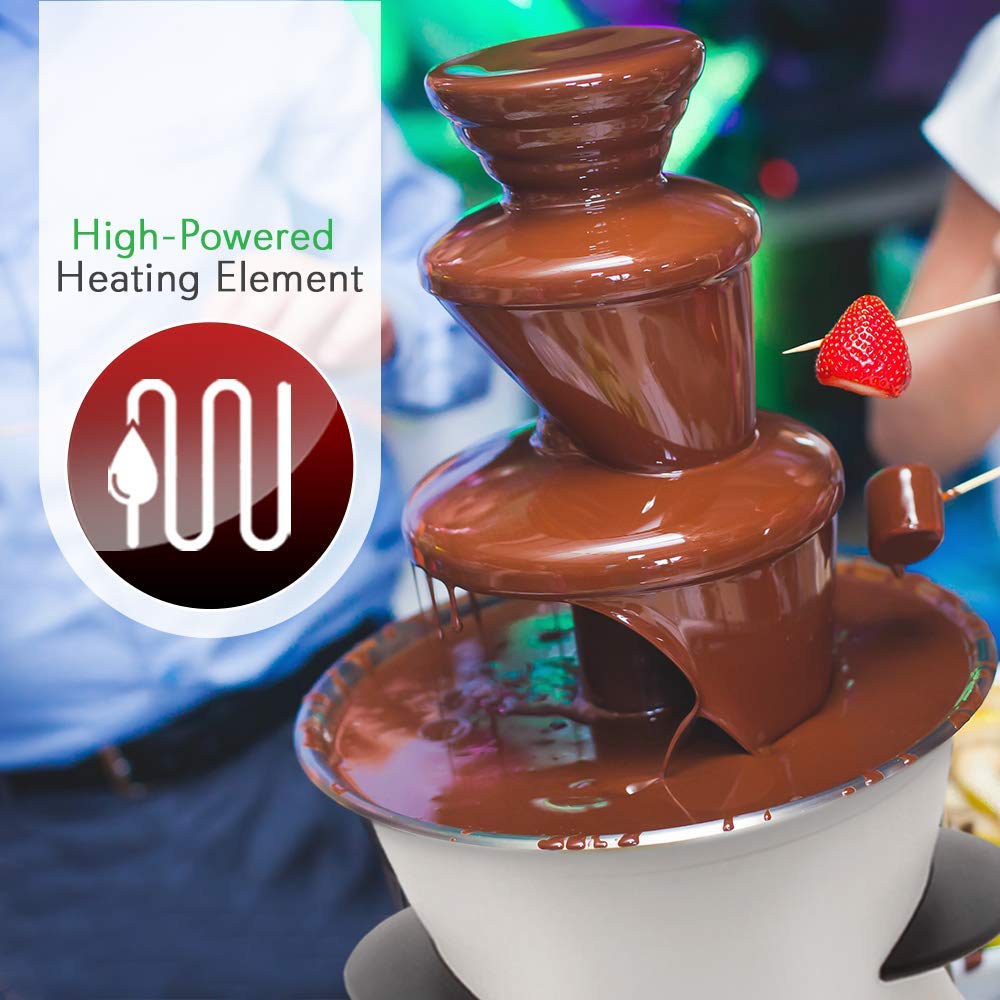 Nutrichef 3 Tier Chocolate Fondue Fountain - Electric Stainless Chocolate Dipping Warmer Machine - Warm & Melt Chocolate, Butter & Cheese - Great for Parties, Events & Weddings - Pot Capacity 16 OZ