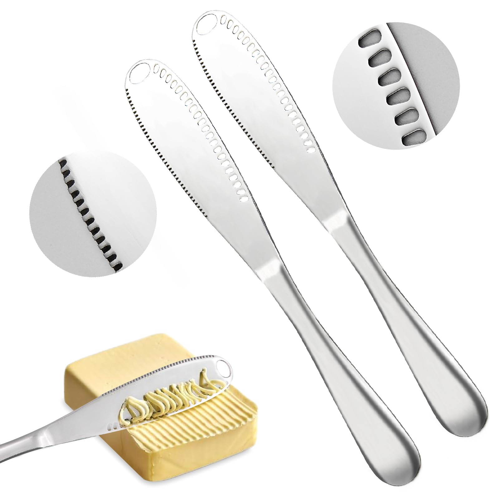 Photo 1 of HYSENE 2 Pcs Butter Knife with Holes, 3 in 1 Stainless Steel Spreader Knife, Cold Butter Spreader for Cheese,Peanut