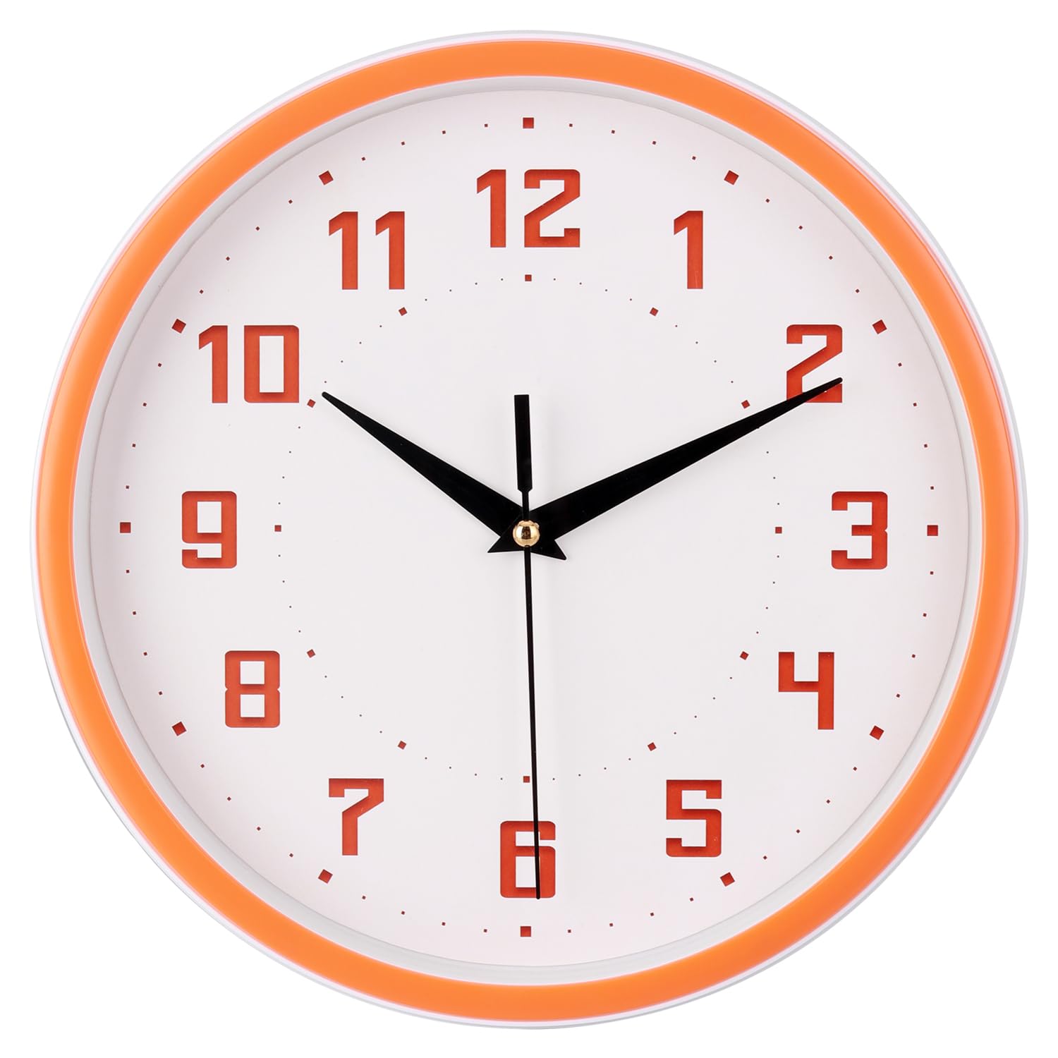 Topkey Silent Round Wall Clock Kitchen 9 Inch Modern style Non-ticking Decorative Bedroom Office Study Room Kitchen Wall Clock-Orange