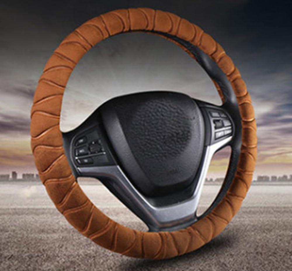 Steering Wheel Cover Faux Fur Winter Warm Steering Wheel Wrap Fits Most Car 37cm 38cm Size Interior Accessories Coffee