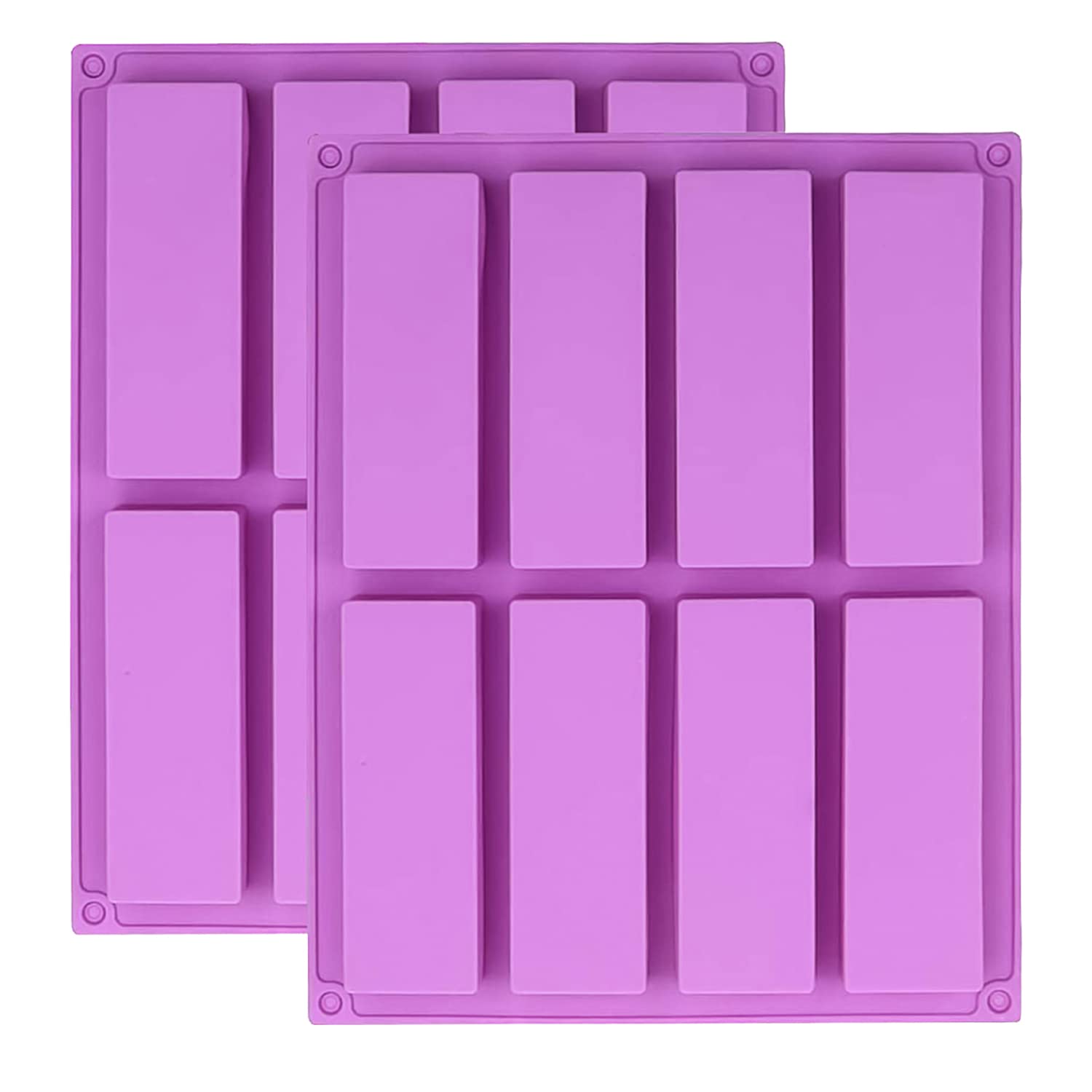 YXHZVON 2PCS Chocolate Bar Moulds, 8 Cavity Large Rectangle Silicone Granola Bars Mould, Energy Cereal Bars Mould for Baking Bread Brownie Cheesecake Butter Soap (Purple)