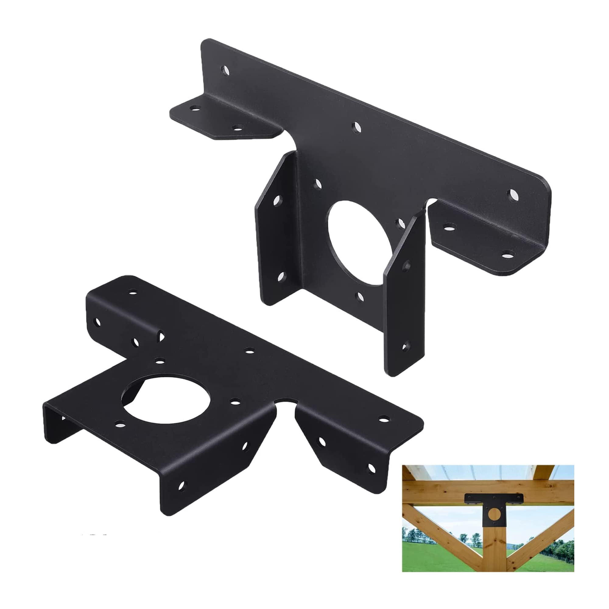 VANROUG 2Pcs Heavy Duty Pergola Corner Brackets Extension 3-Way T Brackets Post Corner for 4x4 (Actual Size:3.5X3.5) Post Bracket Pergola Gazebo Kit (2)